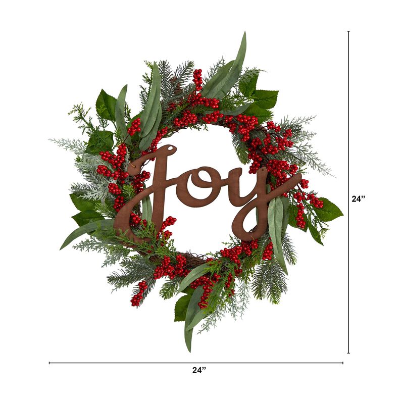 Hivvago 24" Joy and Berries Artificial Christmas Wreath