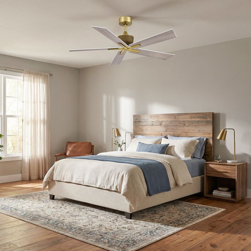 52" Modern Soft Brass 5-Blade Reversible Ceiling Fan with Remote, No Light image number 2