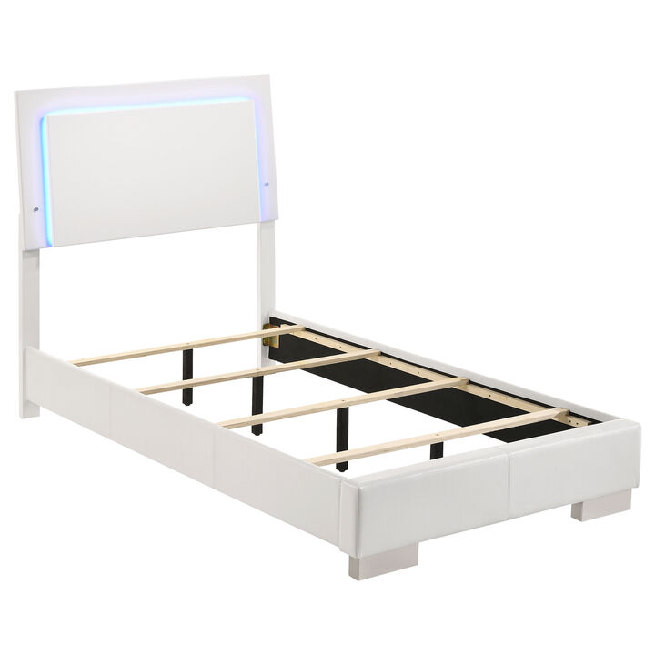 Sok 5pc Twin Bedroom Set with Blue LED Lights, White High Gloss Wood