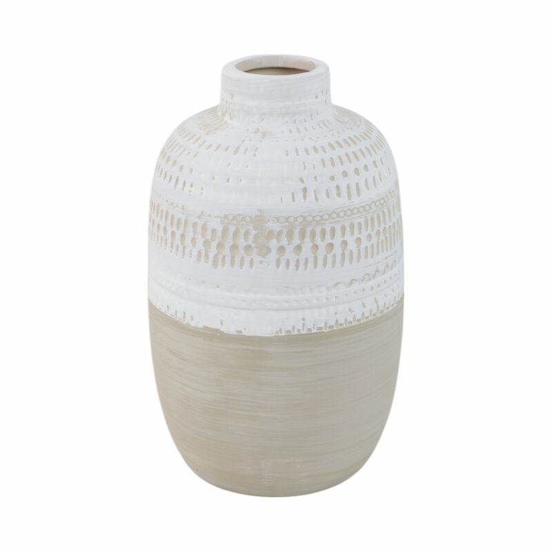 Ceramic 8" Tribal Vase, Beige image number 2