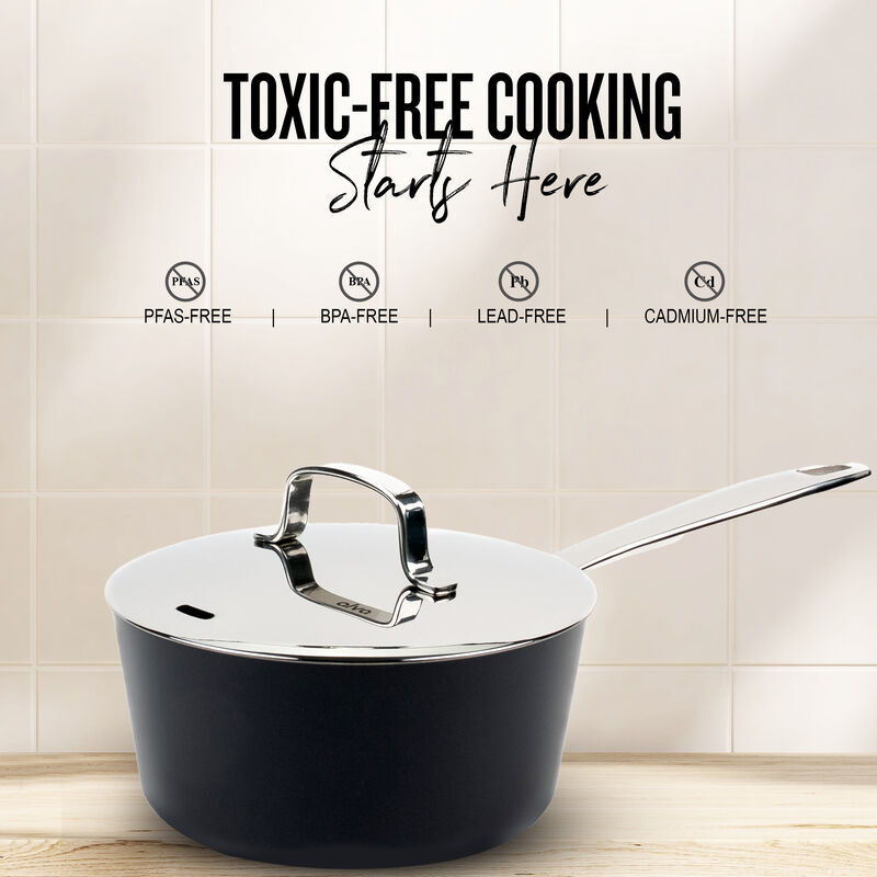 Alva Maestro Nonstick Ceramic Saucepan with Lid 2Qt. - Easy to Clean, Oven Safe and Made without PFAS, PFOA & PTFE - Induction and All Stovetop Compatible with Even Heat Distribution