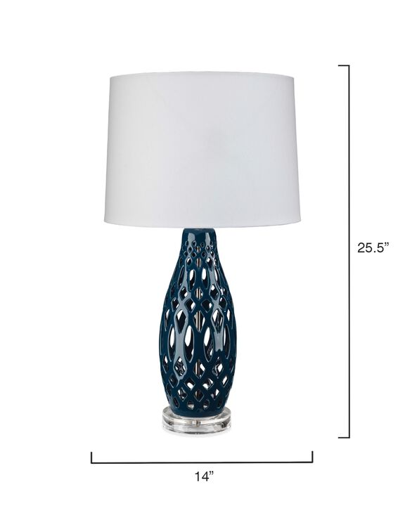Filigree Ceramic Table Lamp, Navy Blue