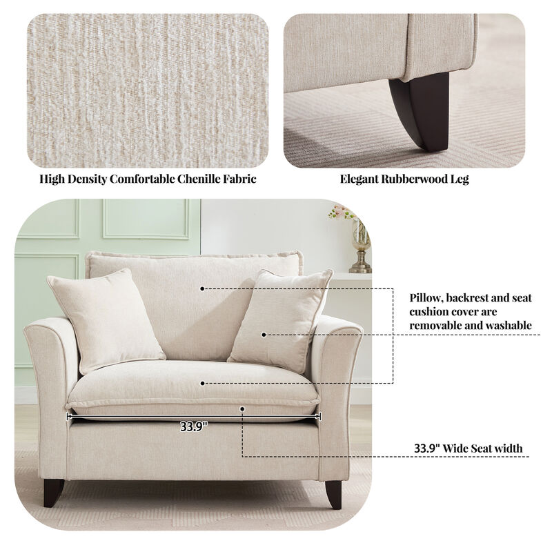 Merax Chenille Fabric Accent Armchair Single Sofa with Pillow for Living Room image number 3