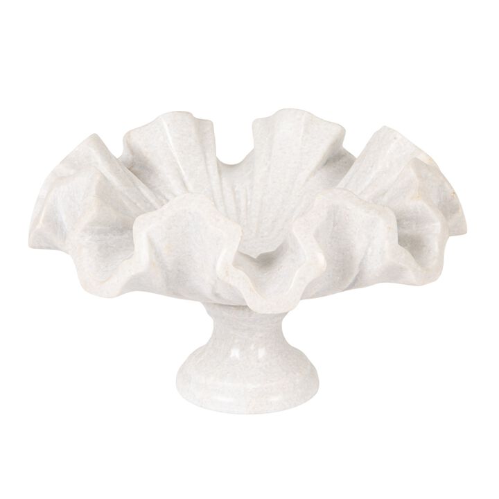 Marble Ruffled Pedestal Bowl, White