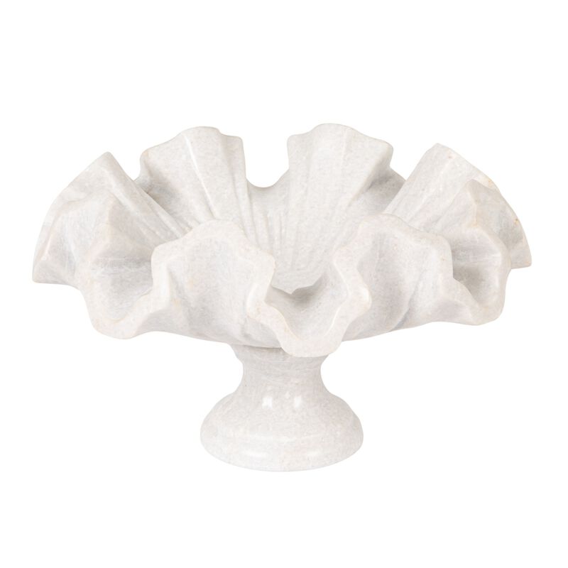 Marble Ruffled Pedestal Bowl, White image number 0