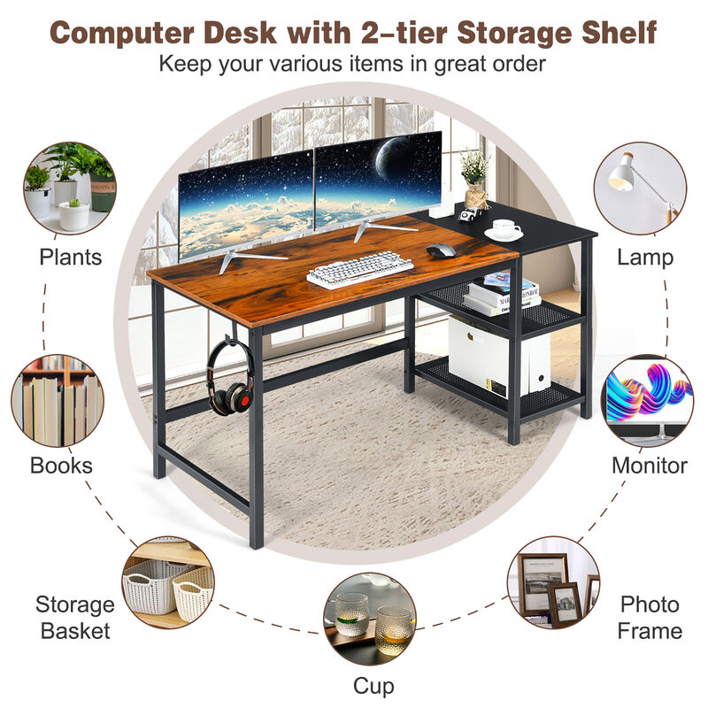 Costway 59''  Home Office Computer Desk Study Laptop Table Detachable Shelf