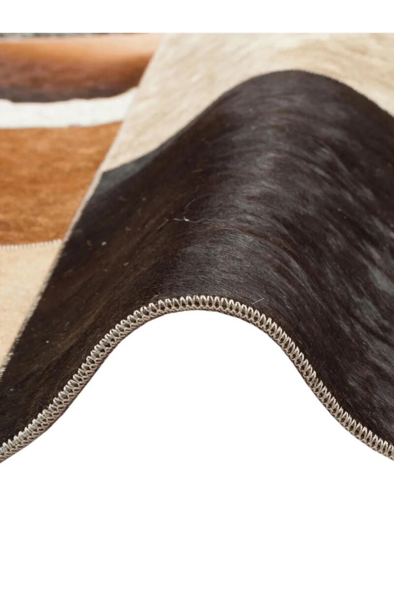 Brown and White Cowhide Patchwork Rug, Natural Leather Area Rug for Farmhouse & Rustic Home Decor, Handmade Custom Size Cowhide Carpet image number 4