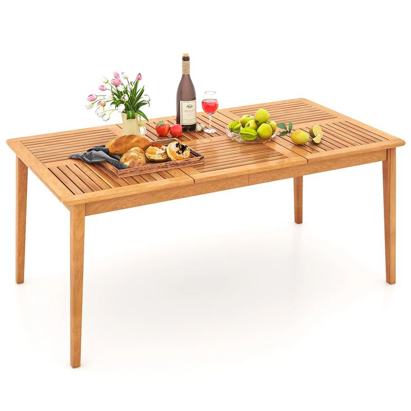 6-Person Outdoor Acacia Wood Rectangular Dining Table with Umbrella Hole image number 8