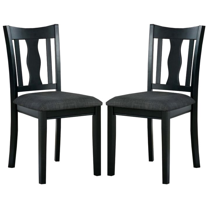 Wooden Side Chair with Fiddle Design Back, Set of 2, Black-Benzara