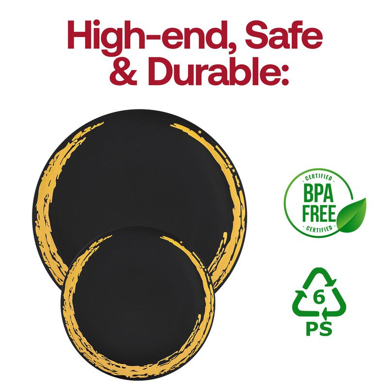 Black with Gold Moonlight Round Plastic Dinnerware Value Set (40 Sets) image number 5