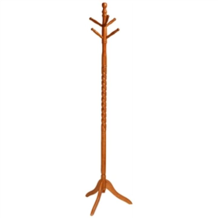 Hivvago Oak Finish Twist Wood Coat Rack Entryway Hall Tree Hat Rack