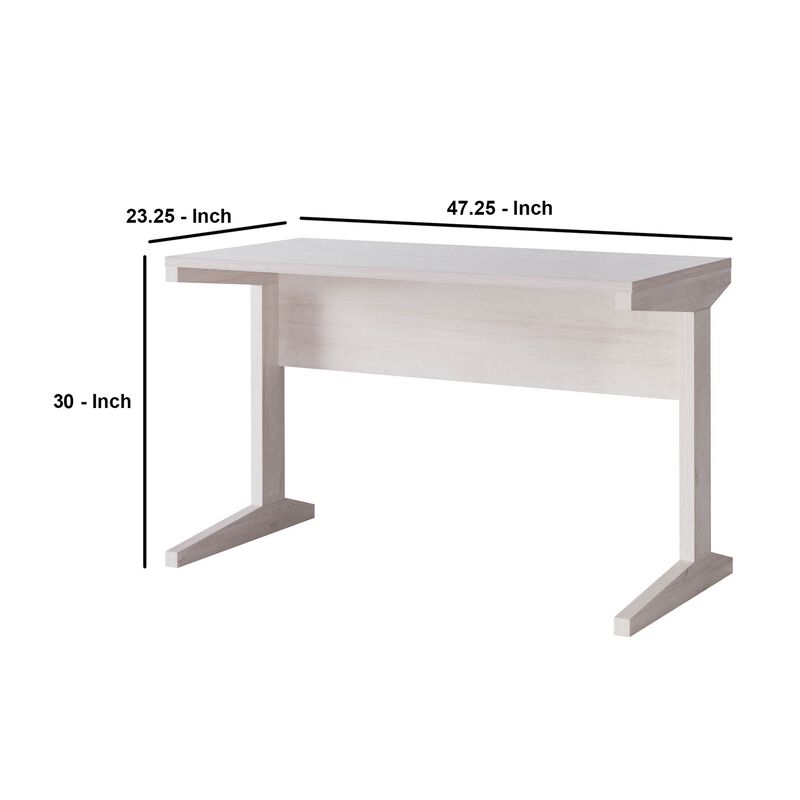 30 Inch Rectangular Wooden Desk with L Legs, White-Benzara