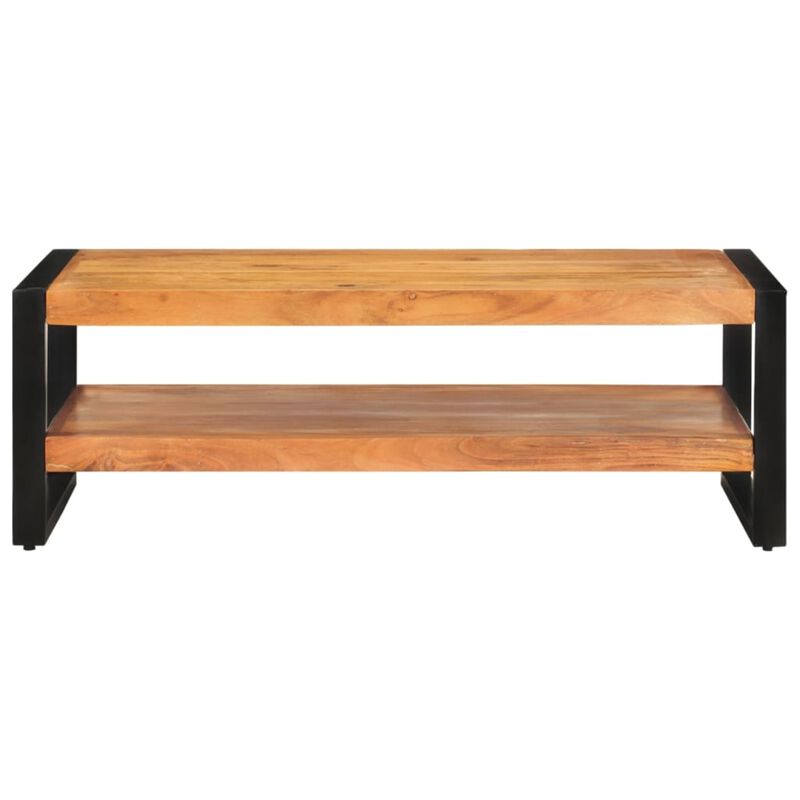 vidaXL Rustic Coffee Table - Solid Acacia Wood and Iron Frame, with 2 Storage Layers, Brown, Unique Natural Finish, Stable and Durable, for Living Room, Lounge, Indoors