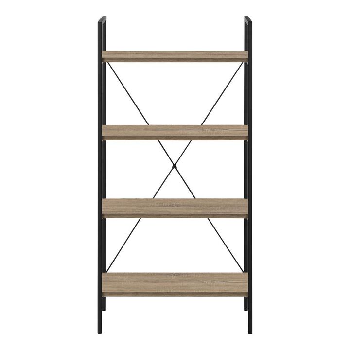 Bookshelf, Bookcase, 4 Tier, 48H, Office, Bedroom, Brown Laminate, Black