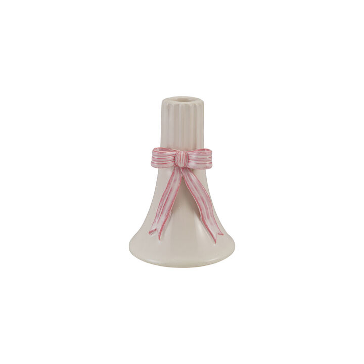 Stoneware Bow Taper Holder in Blush & White