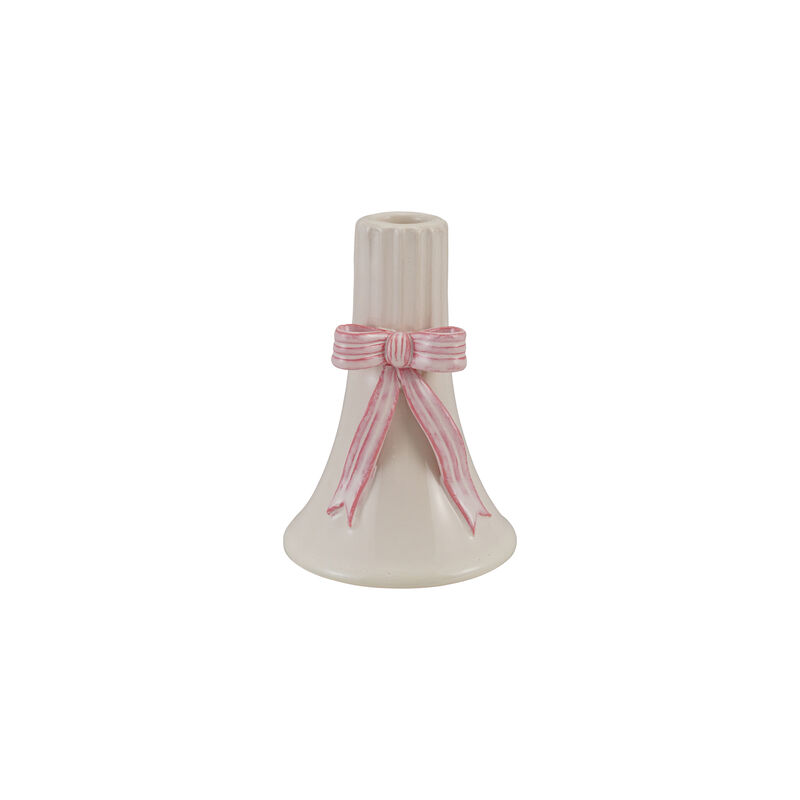Stoneware Bow Taper Holder in Blush & White image number 0