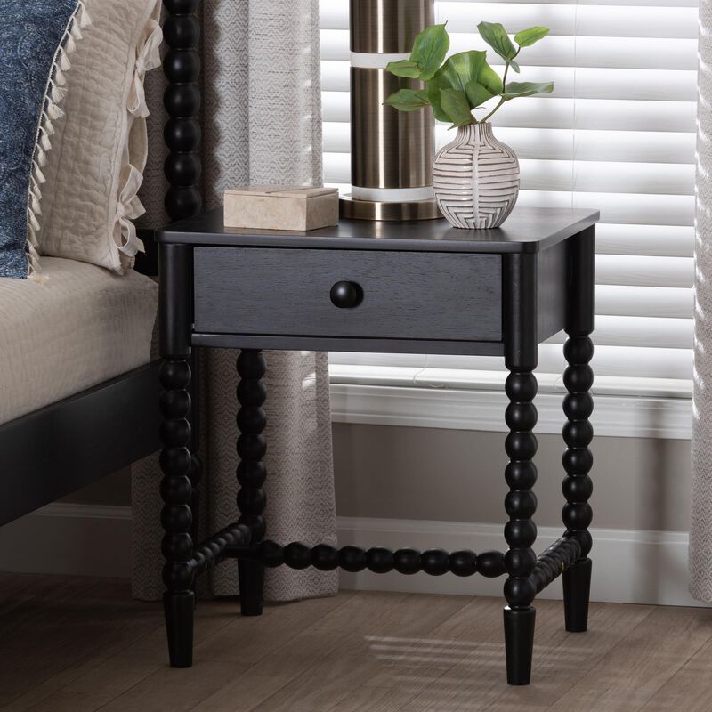 Baxton Studio Brantley Spindle Nightstand - 1-Drawer Bedside Table with Beaded Frame and Open Base for Bedroom image number 7