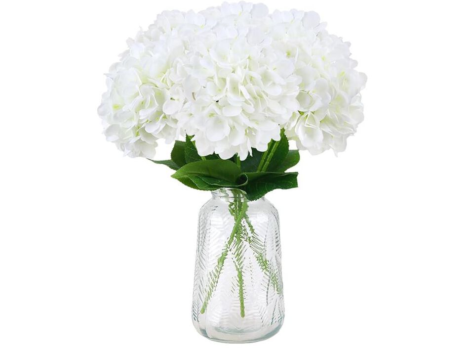 6 Pack White Artificial Hydrangea Flower Heads Outdoor Wedding Centerpiece Decor