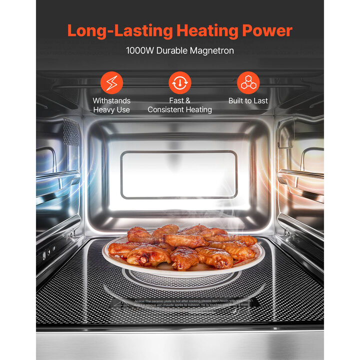 VEVOR Countertop Microwave Oven, 0.9 Cu Ft, 1000W Digital Stainless SteelMicrowave Oven with Touchscreen, 10 Cooking Presets, 5 Power Levels, Multi-Lock Door & Easy Clean Interior for Commercial Use