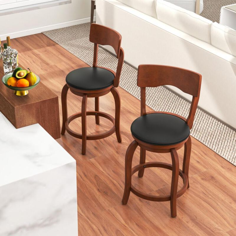 Hivvago Swivel Bar Stools Set of 2 with Rubber Wood Frame and Upholstered Seat