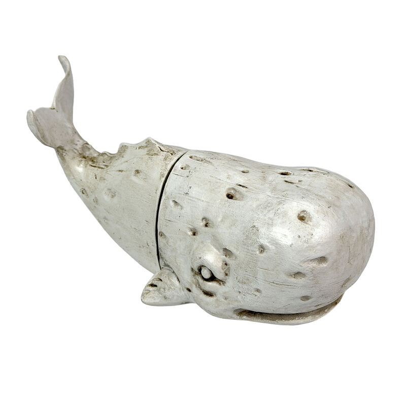 Sperm Whale Head & Tail Resin Bookend Set 10 inch Weathered Off White Coastal image number 0