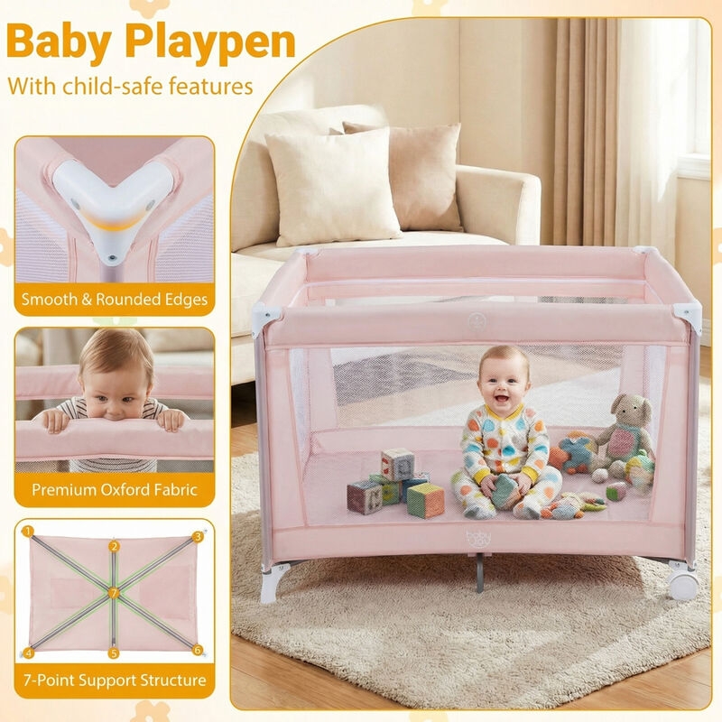 Folding Baby Playard with Soft Mattress and Portable Travel Crib for Infants image number 4
