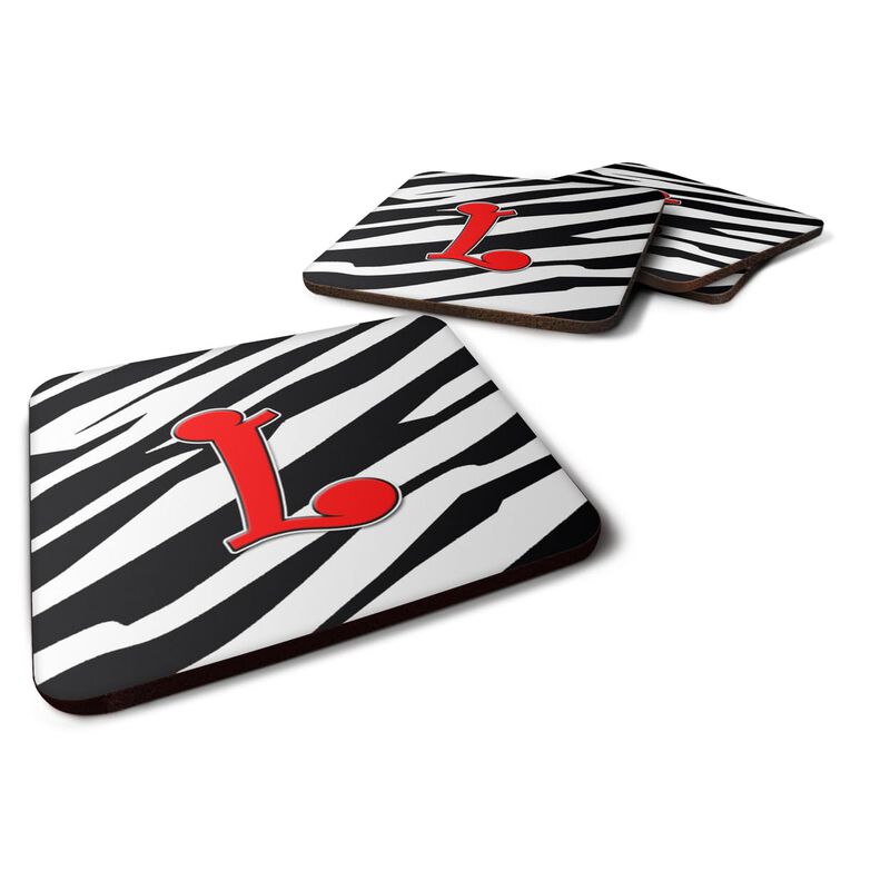 Caroline's Treasures CJ1024-LFC Monogram-Zebra Red Foam Coasters (Set of 4), Initial Letter L, 3.5 H x 3.5 W, Multicolor