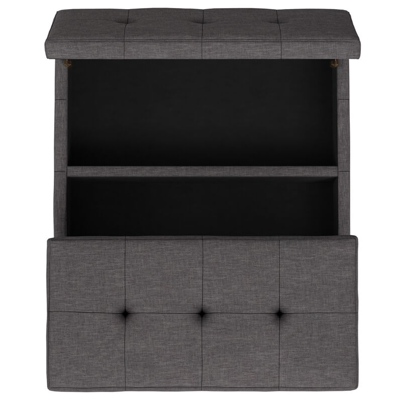 Dover 36 inch Wide Contemporary Square Lift Top Coffee Table Storage Ottoman in Slate Grey  Polyester Linen, Assembled