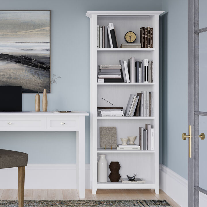 Acadian SOLID WOOD 72 inch x 26 inch Transitional 5 Shelf Bookcase in White