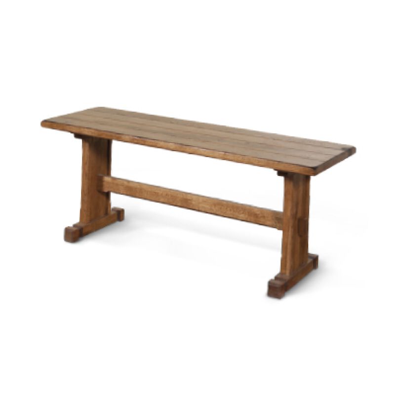 Marv Dining Bench, Trestle Base, Light Brown Mindi Wood 46 Inch