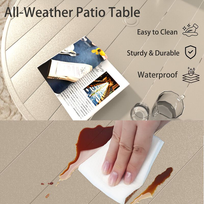 52.95" Outdoor Round Patio Dining Table for 6-7 People, All Weather Metal Dining Table with Umbrella Hole image number 5