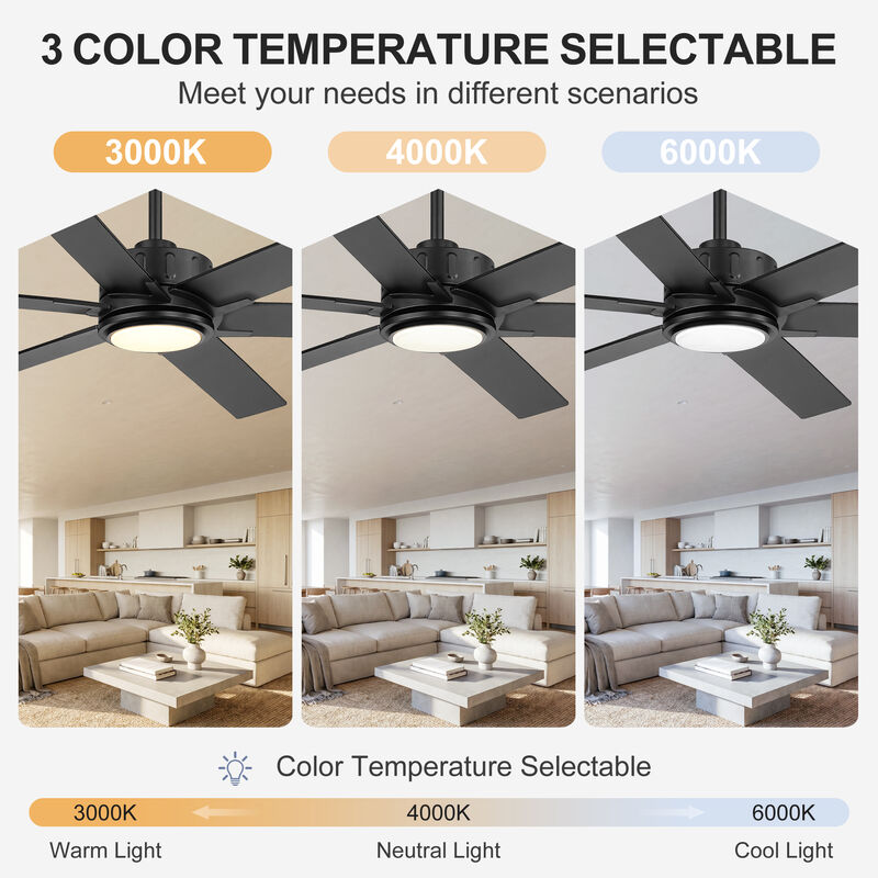 Breezary 60 in Ceiling Fan with Light, 6 Black Walnut Plywood Blades, Dimmable Acrylic Shade, Quiet DC Motor image number 2