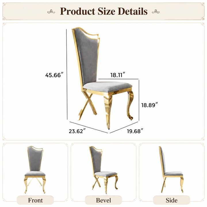 GOODSILO Streamlined High Back Upholstered Modern Dining Chair Set of 2 With Gold Stainless Steel Frame for Dining Room