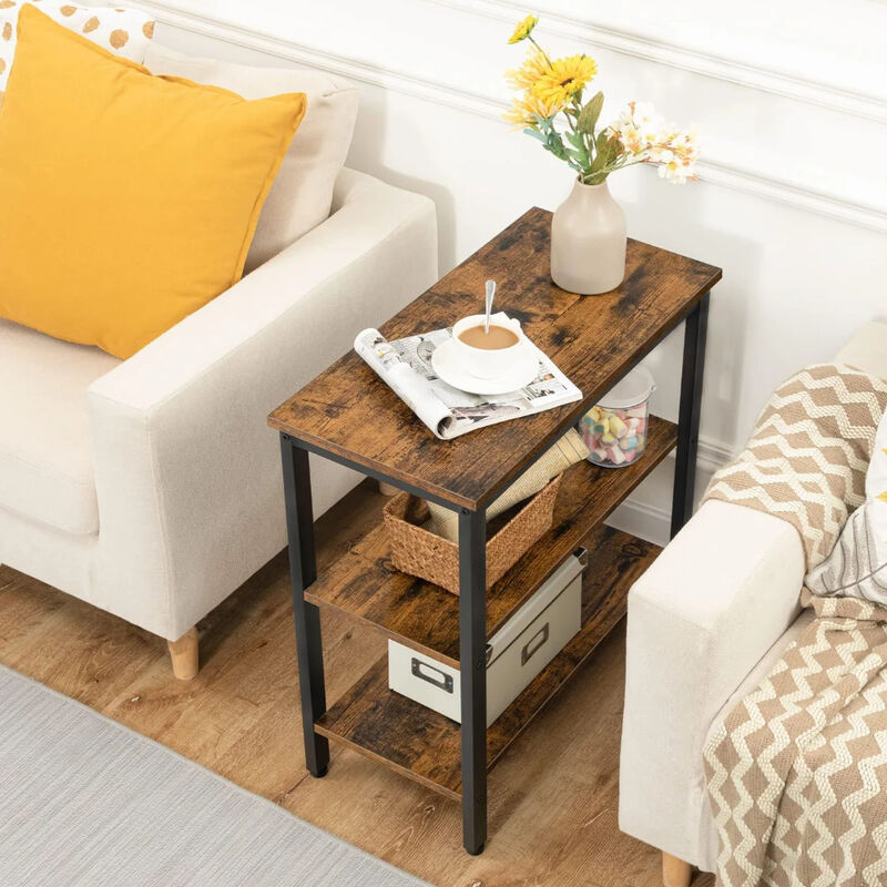 3-Tier Narrow End Table with Storage Shelves for Living Room or Bedroom-Brown image number 3
