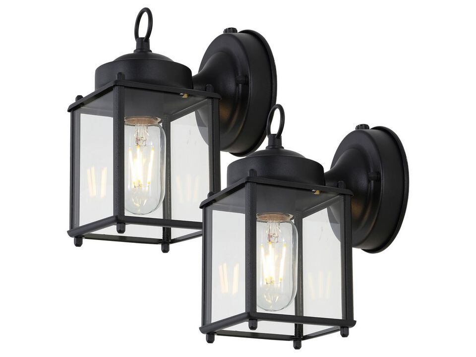 Boston 4.25" 1-Light Farmhouse Industrial Iron/Glass Outdoor LED Sconce, Black/Clear (Set of 2)