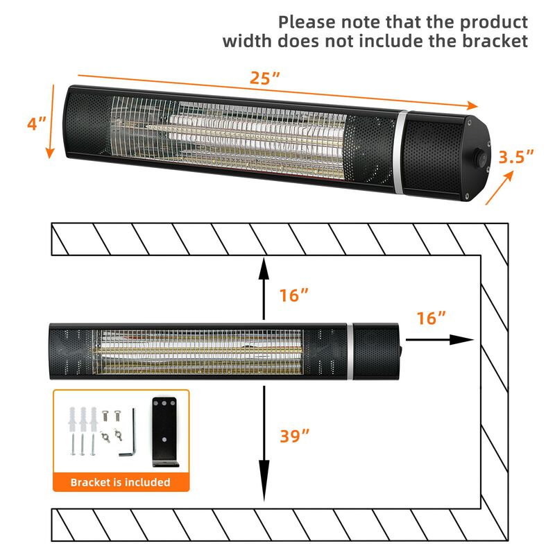 1500W Outdoor Electric Patio Heater with Remote Control