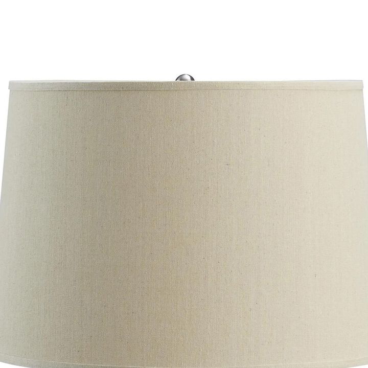 26 Inch Cottage Table Lamp, Metal And Rattan Base, White Fabric Drum Shade-Benzara
