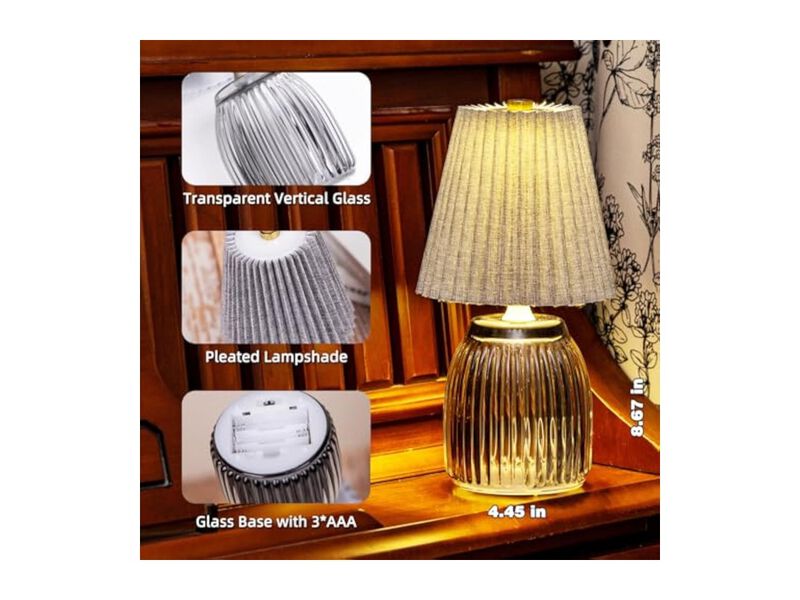 Cordless Battery Operated Battery Powered Glass Table Lamp For Bathroom Gray image number 1