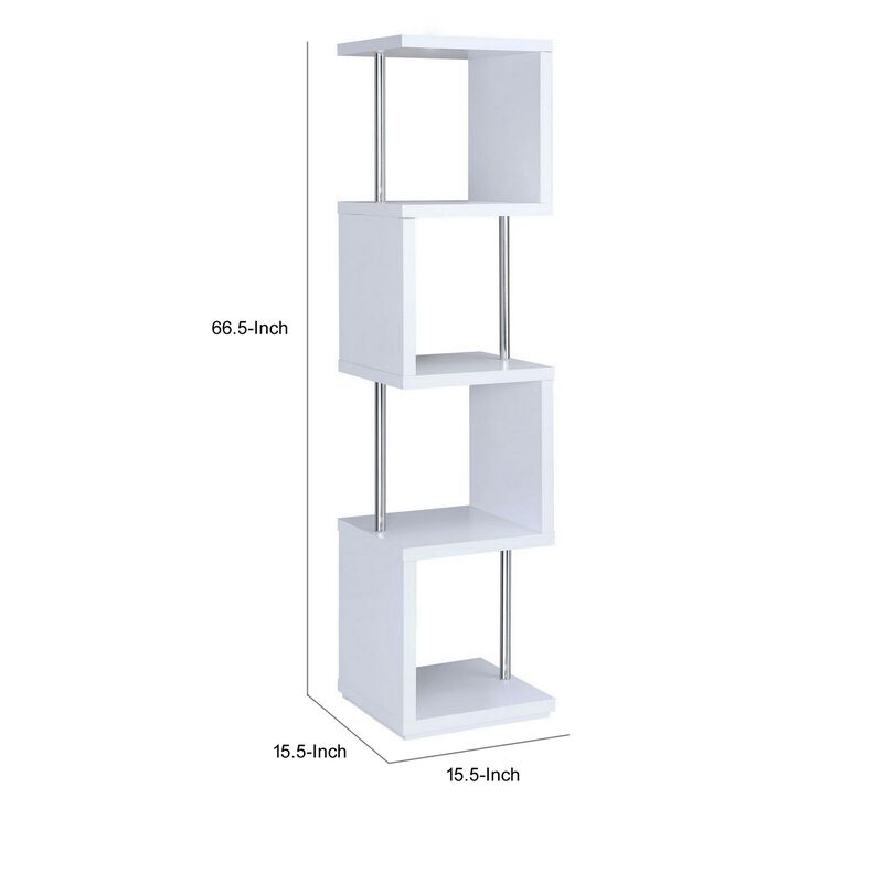 Modern Four Tier Wood And Metal  Bookcase