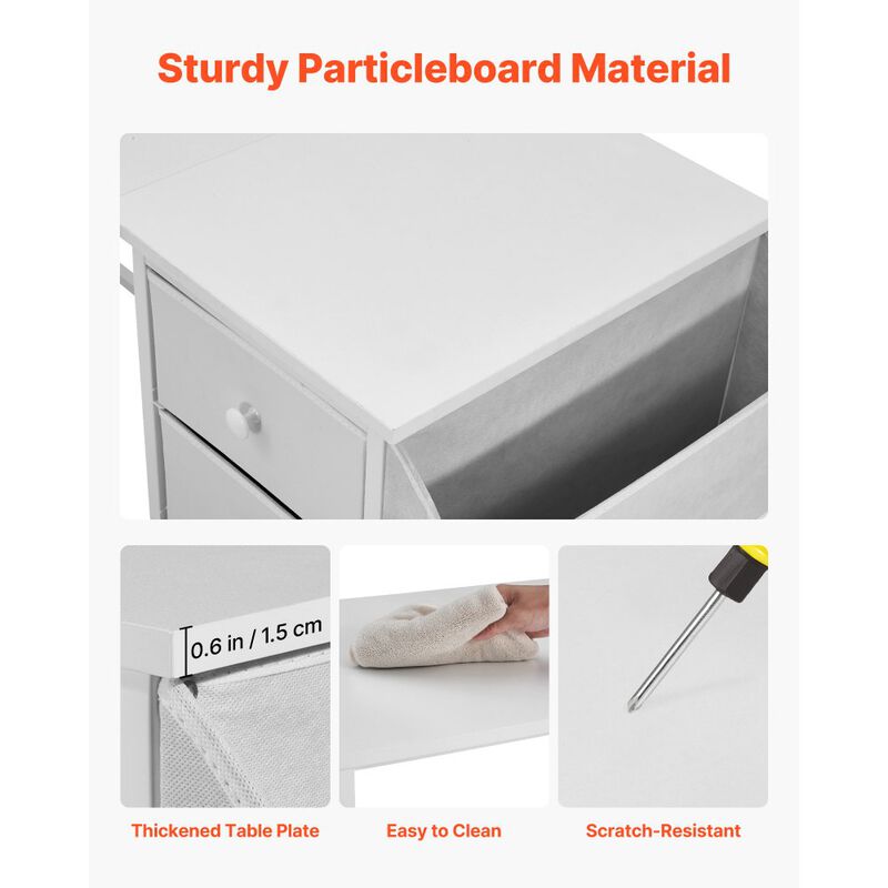 Writing Desk with Fabric Storage Drawers, Reversible Computer Table with Steel Frame-White image number 5