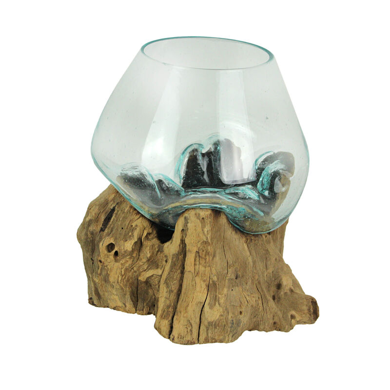 Melted Glass On Teak Driftwood Decorative Bowl/Vase/Terrarium Planter 6 Inch image number 0