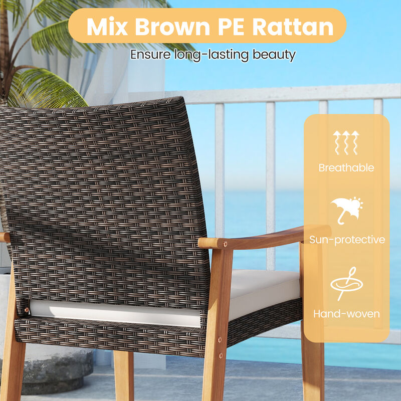 3-Piece PE Wicker Patio Conversation Set with Acacia Wood Table image number 5