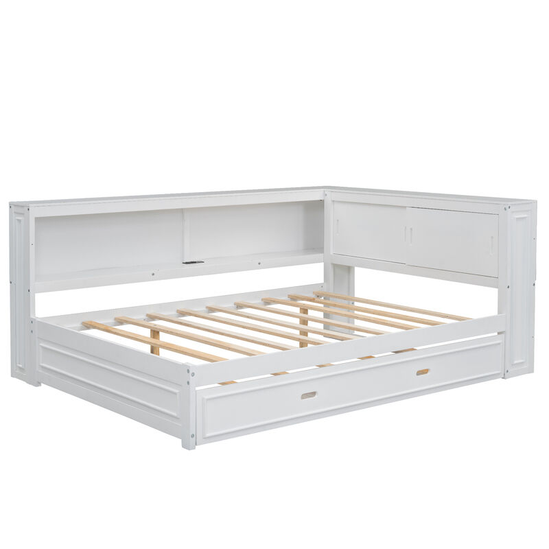 Merax Daybed Bed with Storage Shelves and Trundle