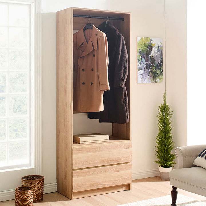 Prosper 32" Oak Wood Walk-in Closet with Two Drawers