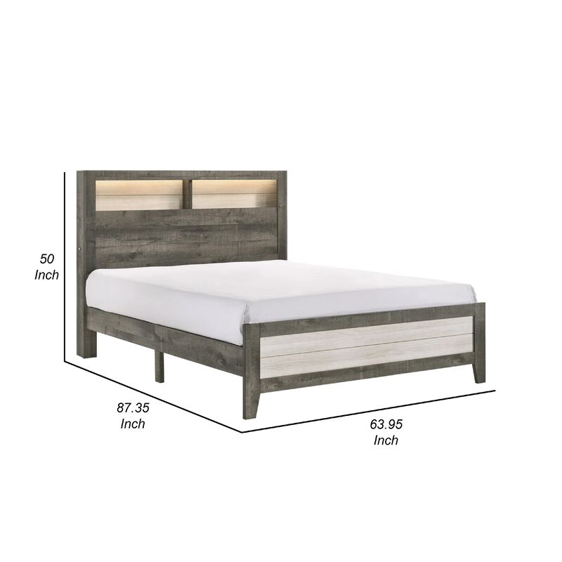 Ruthe Low Profile Queen Panel Bed with Built-In Lights, Ash Gray Wood
