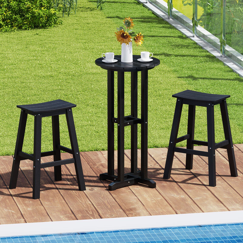Outdoor Bar Table – Round HDPE Bar Height Table with Slatted Design