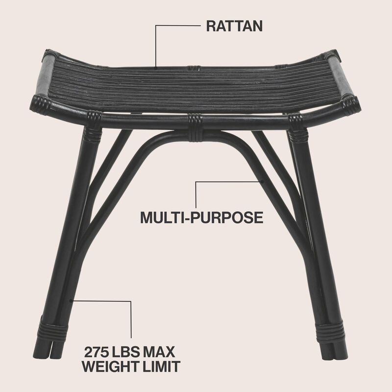 Gabriel Modern Bohemian Handcrafted Rattan/Teak Wood Curved Seat Accent Stool image number 2