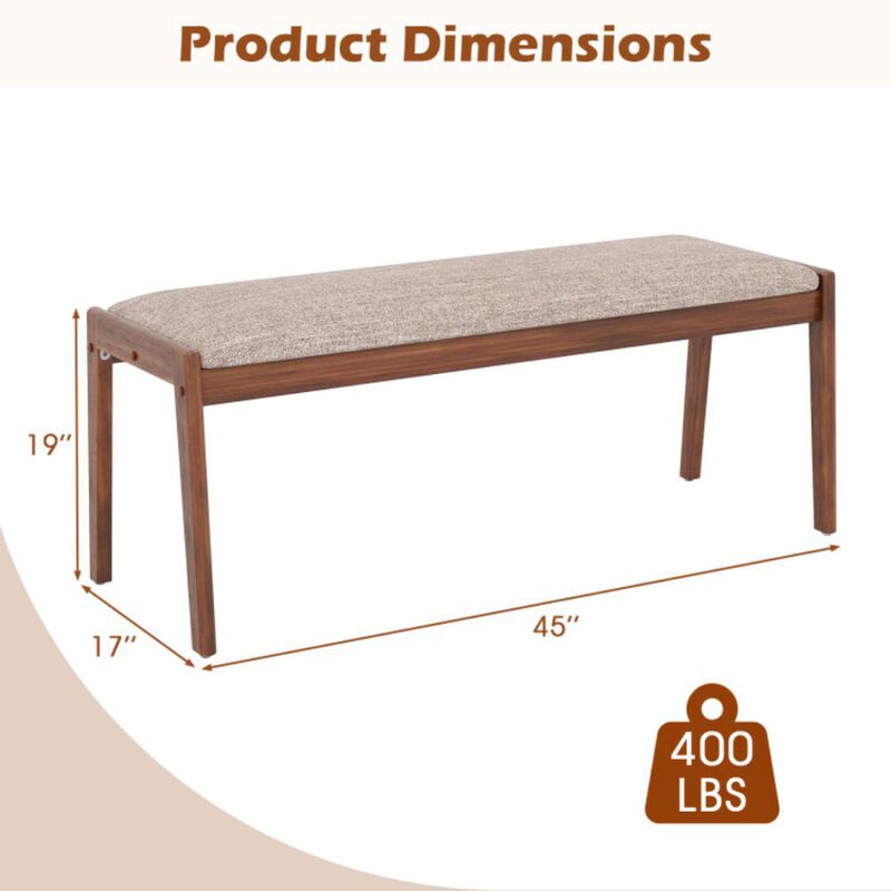 Hivvago Farmhouse Backless Bench with Rubber Wood Legs and Fabric Padded Seat