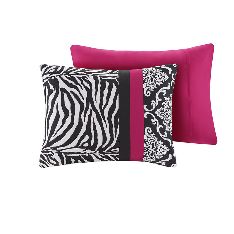 Gracie Mills Morse 4-Piece Striped Damask and Zebra Printed Comforter Set