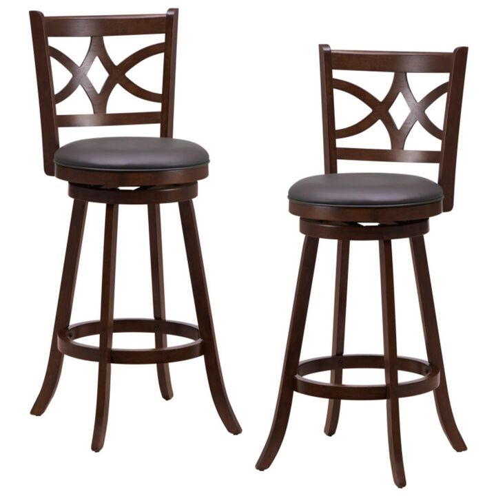 Hivvago Set of 2 Bar Chairs 360° Swivel with Leather Cushioned Seat and Rubber Wood Frame